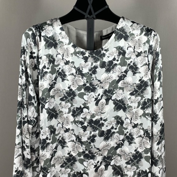 NEW Banana Republic Shirt Womens Medium tall black gray floral preppy - Picture 2 of 11